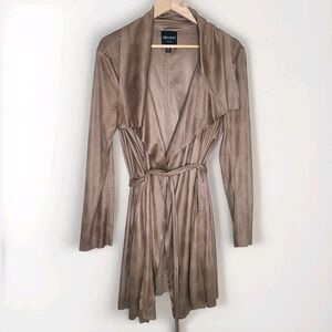 Insight New York Cardigan Jacket Womens 10 Brown Lightweight Faux Suede‎ Belted